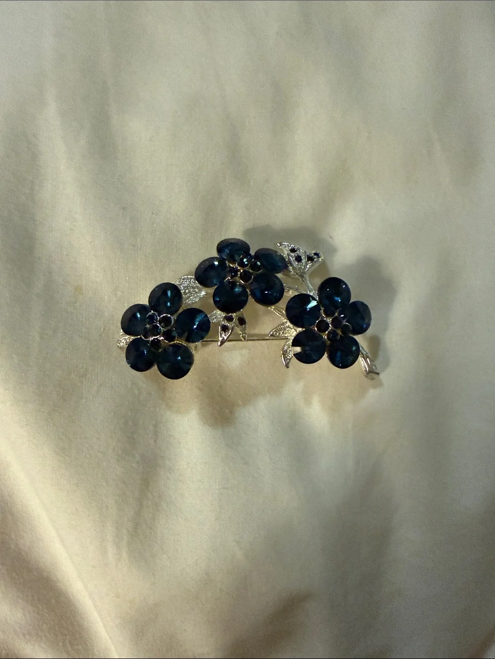 Floral Crystal Pendant Necklace - Navy Blue Flower Design